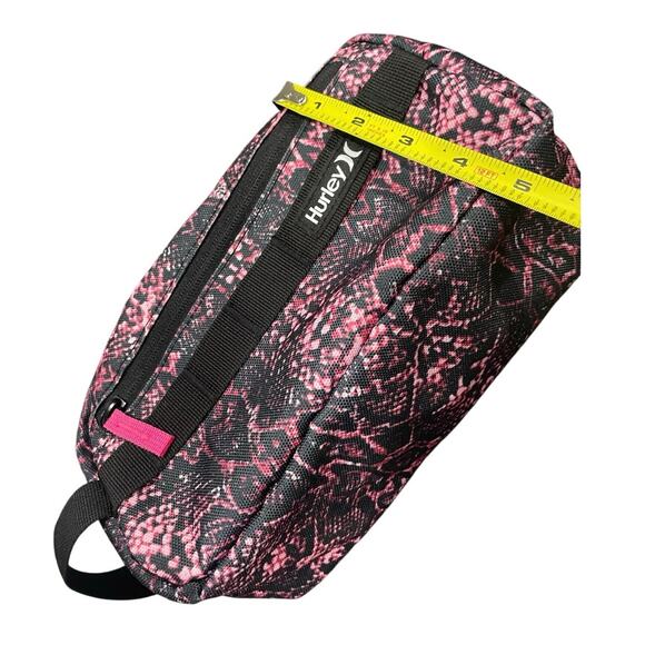HURLEY COSMETICS BAG TRAVEL VIVID PINK BLACK SNAKE PRINT VERSATILE ANIMAL PRINT - Picture 3 of 16